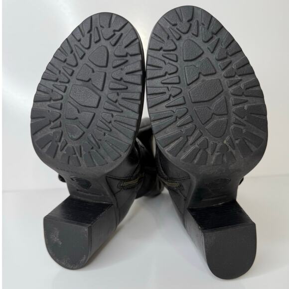 Born Women's Camryn Leather Calf Boots 8 Black Grunge Moto Biker Western Casual - Picture 7 of 9